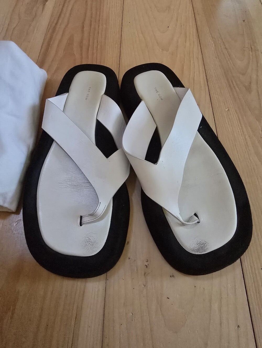 The Row White Leather Cross-strap Slide Sandals
